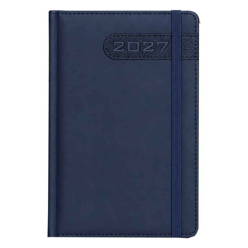 Ατζέντα ημερήσιο ημερολόγιο 2027 14x21 cm με λάστιχο, μπλε navy εξώφυλλο με ανάγλυφο έτος