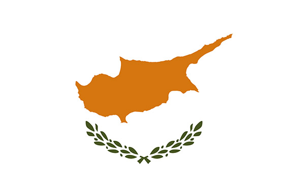 Κυπριακή σημαία λευκή με τον χάλκινο χάρτη της Κύπρου και δύο πράσινα κλαδιά ελιάς από κάτω