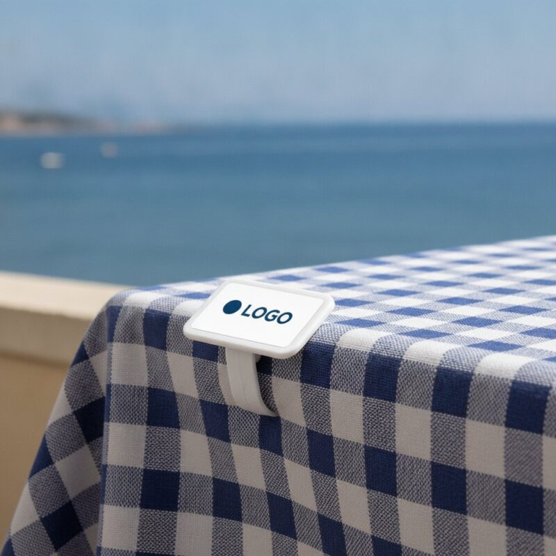 Μανταλάκι Τραπεζομάντιλου με Λογότυπο σε τραπεζομάντιλο, με παράδειγμα εκτύπωσης λογοτύπου