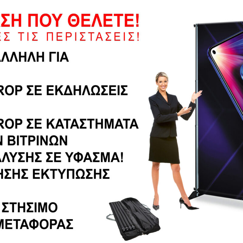 Τηλεσκοπικό σύστημα προβολής με τυπωμένο πανό και ρυθμιζόμενο πλαίσιο