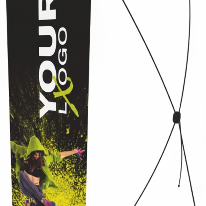 X banner με μαύρο και λαχανί υφασμάτινο γραφικό με χορεύτρια, δίπλα στον μαύρο σκελετό σε σχήμα Χ