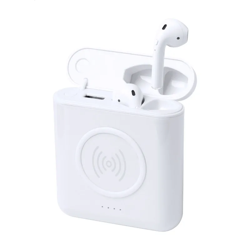Power Bank Τυπωμένο με Ακουστικά TWS και Ενσωματωμένο Ασύρματο Φορτιστή 5W. Εταιρικά Διαφημιστικά Δώρα Τεχνολογίας | PERFECT advertising