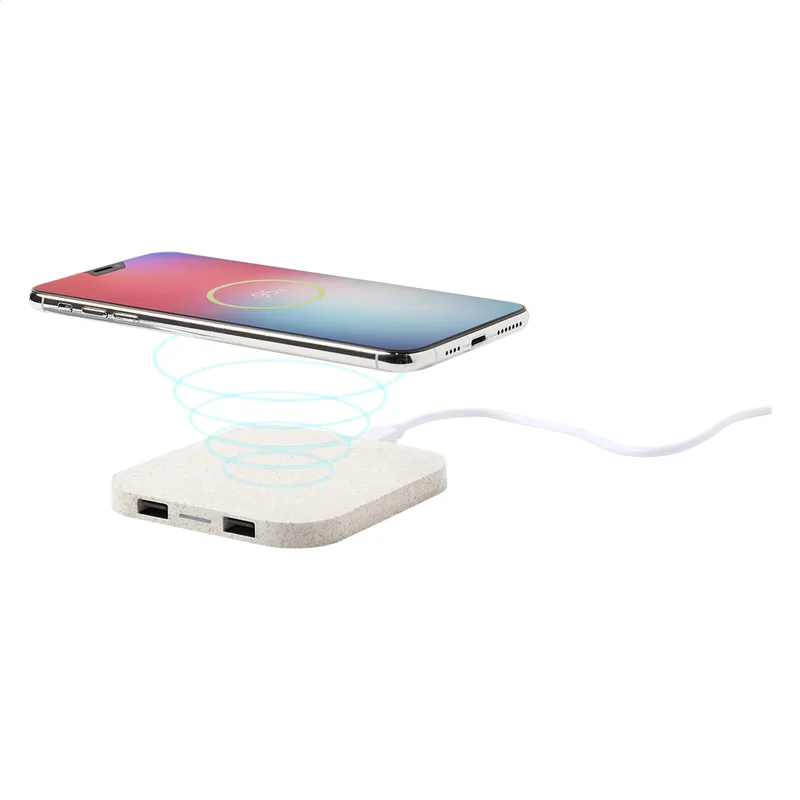 Ασύρματος Φορτιστής 10W με 2 Θύρες USB. Εκτύπωση Λογοτύπου σε Οικολογικό Πλαστικό | PERFECT advertising