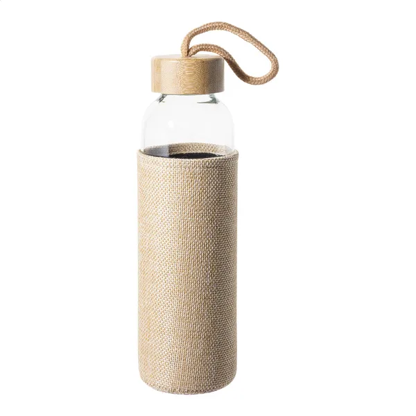 Διαφημιστικό Γυάλινο Μπουκάλι 500ml με Θήκη Πολυεστέρα και Καπάκι Μπαμπού. Εκτύπωση Λογοτύπου | PERFECT advertising