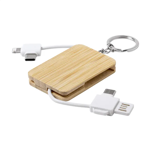 Εκτύπωση σε Καλώδιο Φορτιστή USB με Μπρελόκ Μπαμπού. Εταιρικά Διαφημιστικά Δώρα Τεχνολογίας | PERFECT advertising
