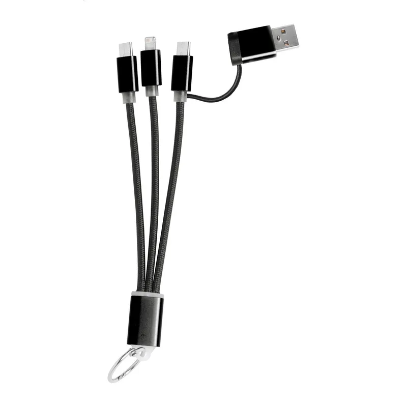 Καλώδιο Φορτιστή USB με διαφήμιση — Αλουμίνιο με Μπρελόκ και Τρεις Υποδοχές. Εταιρικά Διαφημιστικά Δώρα | PERFECT advertising