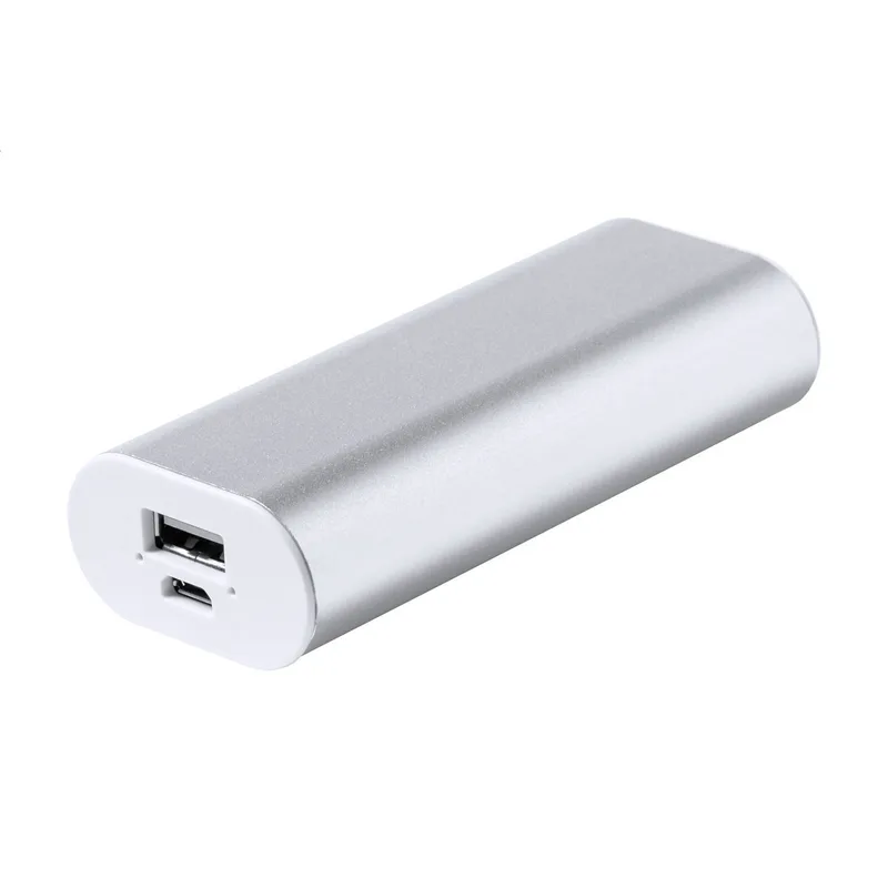 Power Bank Αλουμινίου 2200 mAh. Λεπτομέρεια Θύρας USB και Micro USB — Προϊόντα Προβολής με Λογότυπο | PERFECT advertising