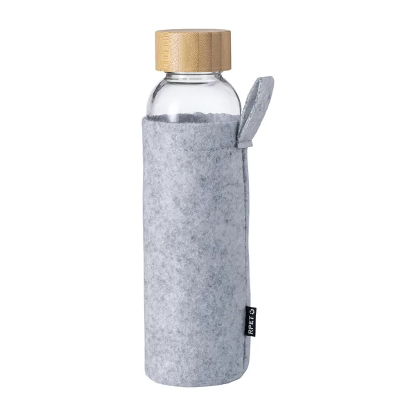 Γυάλινο Μπουκάλι με Διαφήμιση 500ml — Καπάκι Μπαμπού και Θήκη Τσόχα RPET | PERFECT advertising