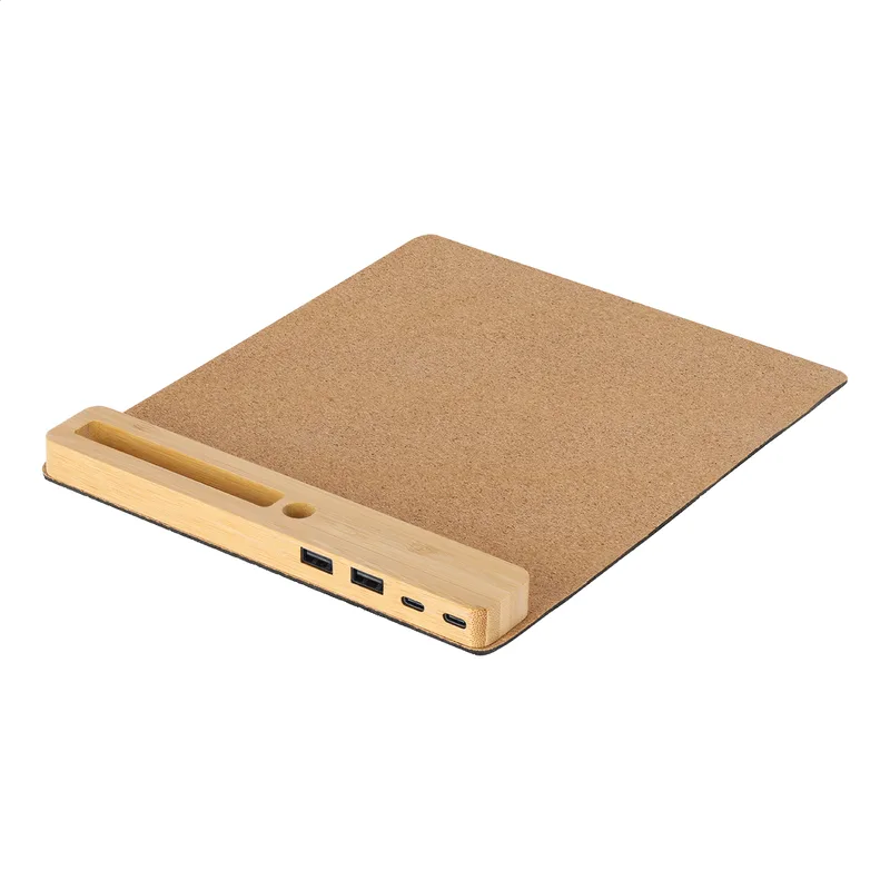 Mousepad Φελλός Πλάγια Όψη με Θήκη Μπαμπού και Hub USB. Προωθητικά Δώρα Επιχειρήσεων με Εκτύπωση | PERFECT advertising