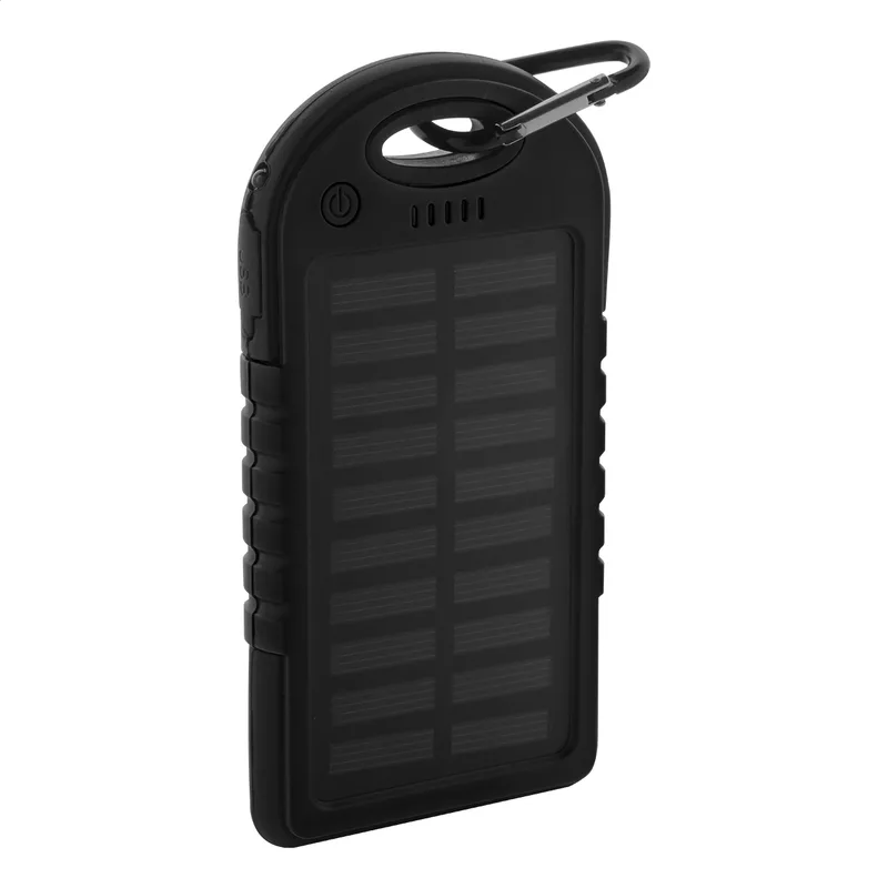 Power Bank Ηλιακός με Φακό LED Durabank σε χρώμα Μαύρο. Εταιρικά Διαφημιστικά Δώρα | PERFECT advertising