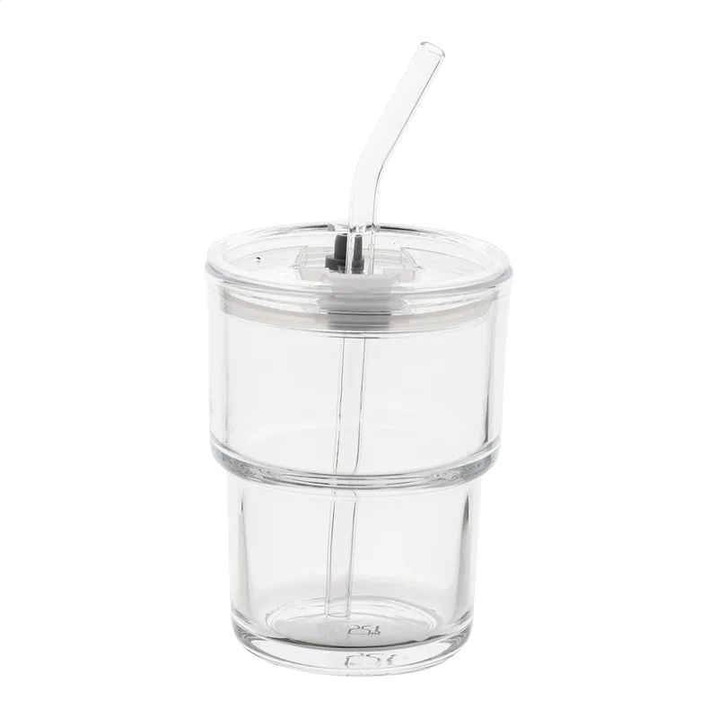 Λογότυπο σε Γυάλινο Κύπελλο Ταξιδιού 400ml με Γυάλινο Καλαμάκι. Εταιρικά Διαφημιστικά Δώρα | PERFECT advertising
