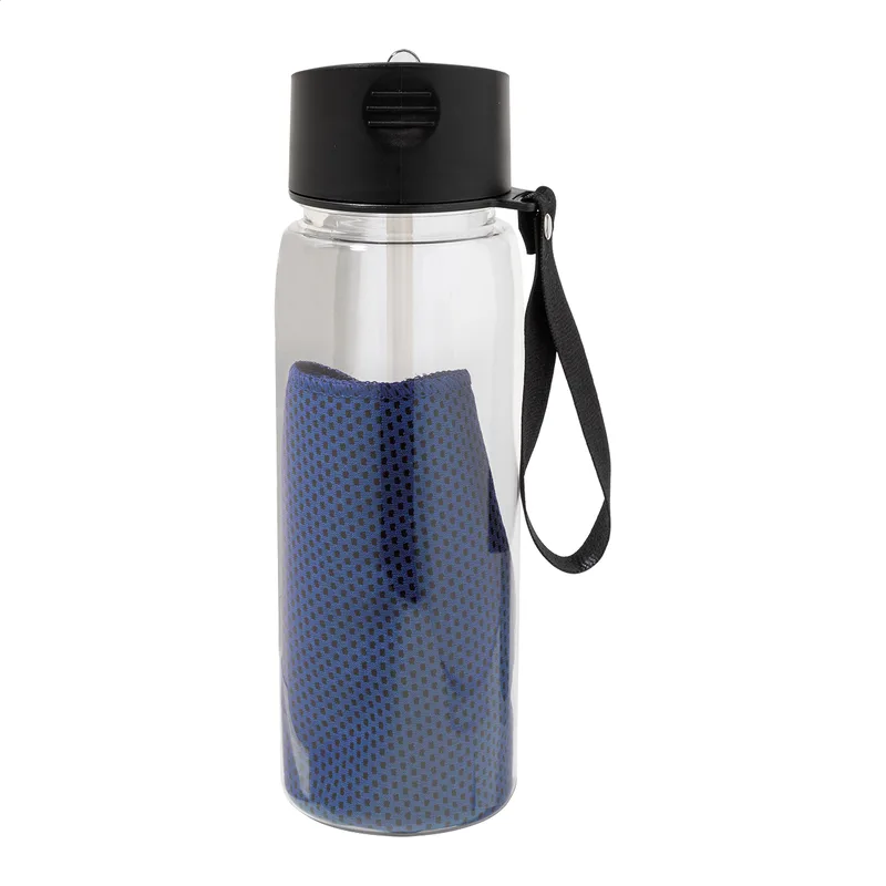 Μπουκάλι RPET Sport 800 ml με Ψυκτική Πετσέτα σε χρώμα Μπλε. Εταιρικά Διαφημιστικά Δώρα | PERFECT advertising