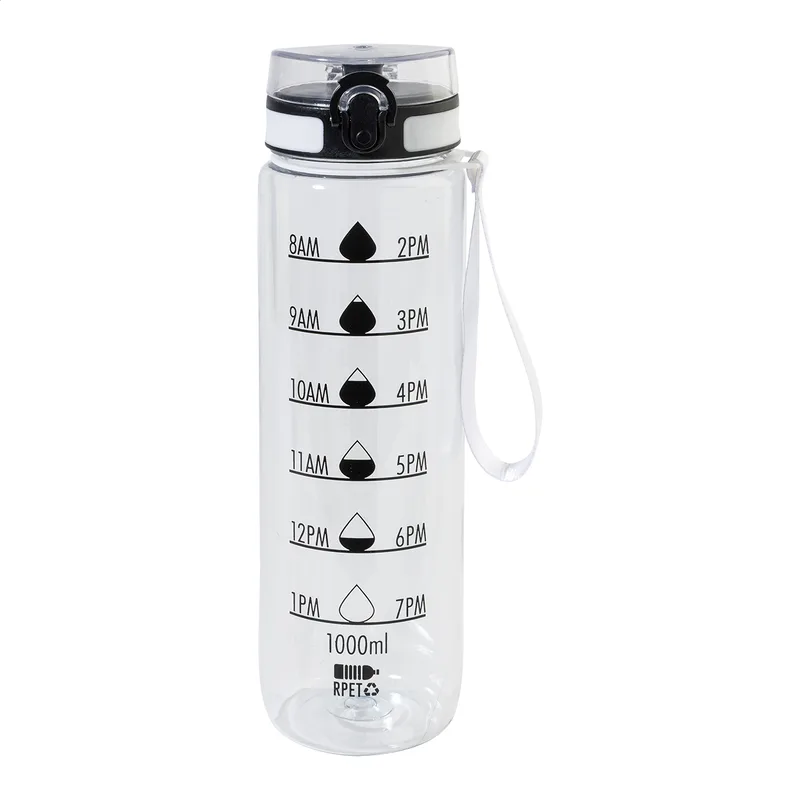 Μπουκάλι RPET 1000 ml με Ενδείξεις Χρόνου Sipcount σε χρώμα Διαφανές Λευκό. Εταιρικά Διαφημιστικά Δώρα | PERFECT advertising