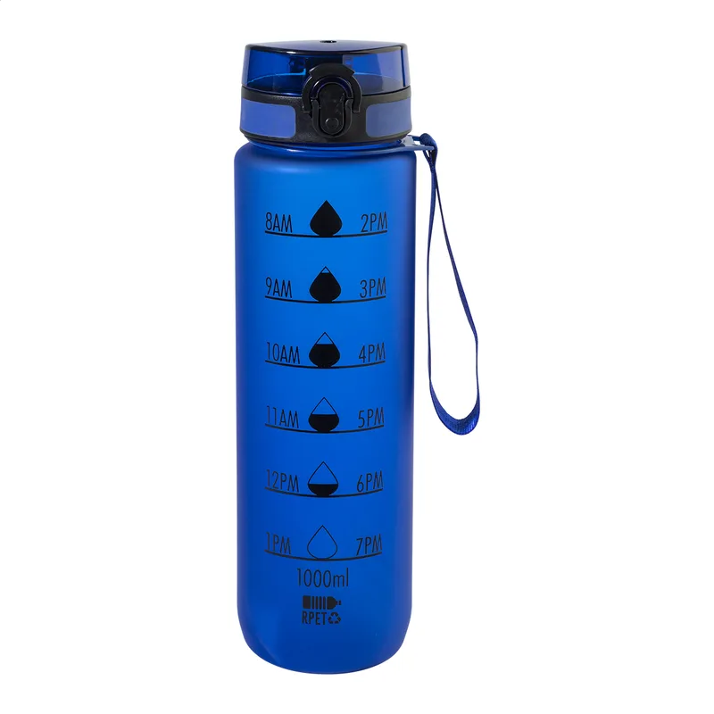 Μπουκάλι RPET 1000 ml με Ενδείξεις Χρόνου Sipcount σε χρώμα Μπλε. Εταιρικά Διαφημιστικά Δώρα | PERFECT advertising