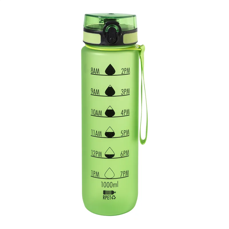Μπουκάλι RPET 1000 ml με Ενδείξεις Χρόνου Sipcount σε χρώμα Πράσινο. Εταιρικά Διαφημιστικά Δώρα | PERFECT advertising
