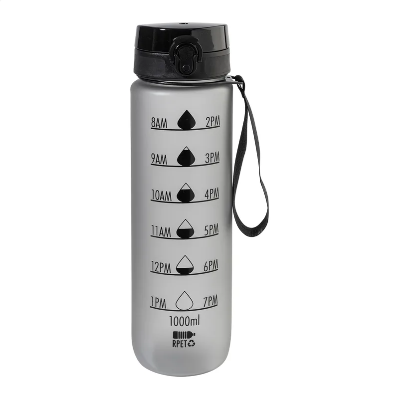 Μπουκάλι RPET 1000 ml με Ενδείξεις Χρόνου Sipcount σε χρώμα Μαύρο. Εταιρικά Διαφημιστικά Δώρα | PERFECT advertising