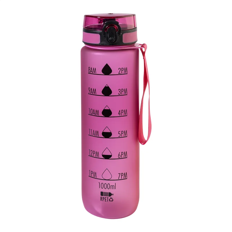 Μπουκάλι RPET 1000 ml με Ενδείξεις Χρόνου Sipcount σε χρώμα Ροζ. Εταιρικά Διαφημιστικά Δώρα | PERFECT advertising