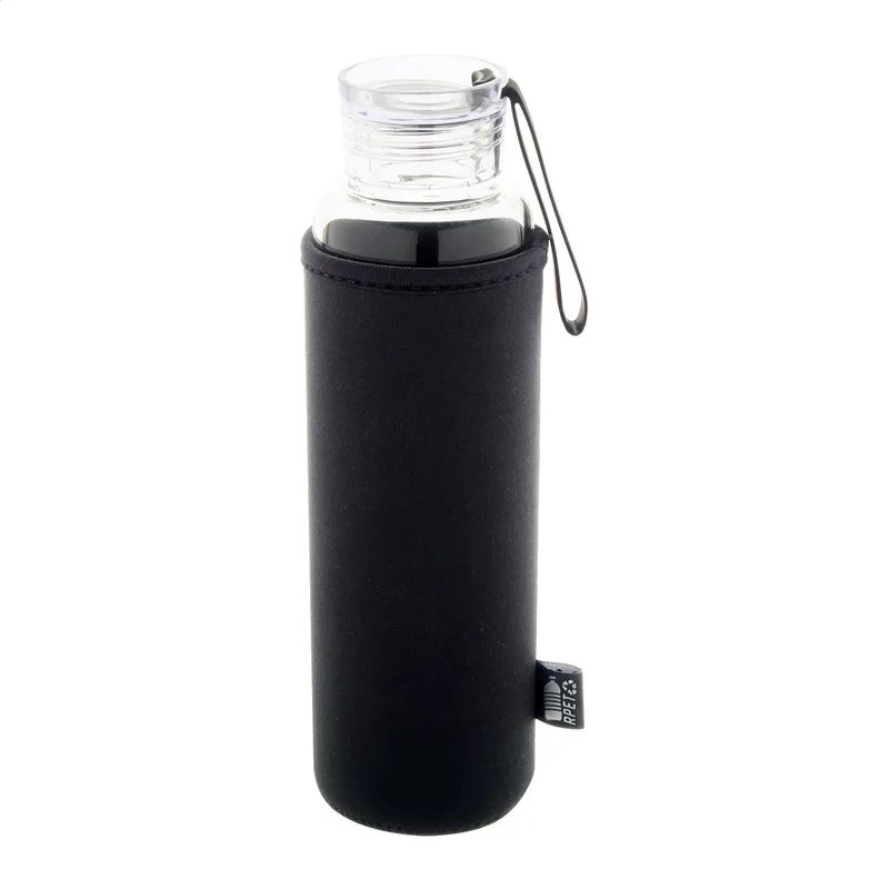 Ανακυκλωμένο Γυάλινο Μπουκάλι 550ml με Κάλυμμα RPET σε χρώμα Μαύρο. Εταιρικά Διαφημιστικά Δώρα | PERFECT advertising