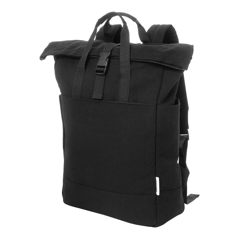 Σακίδιο Πλάτης από Ανακυκλωμένο Καμβά με Rolltop σε χρώμα Μαύρο. Εταιρικά Διαφημιστικά Δώρα | PERFECT advertising