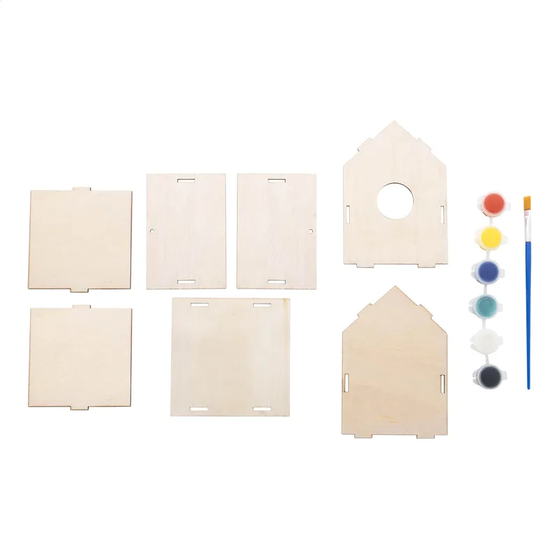 DIY Σπιτάκι Πουλιών με Εκτύπωση Λογοτύπου. Λεπτομέρεια Επίπεδης Συσκευασίας — Προϊόντα Προβολής | PERFECT advertising