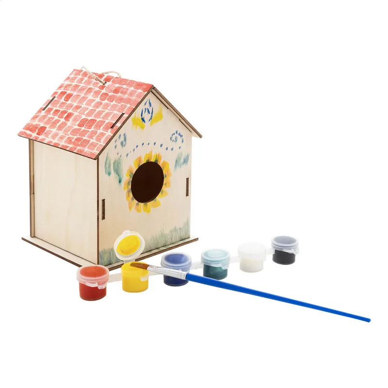 Ξύλινο Σπιτάκι Πουλιών DIY με Σετ 6 Χρωμάτων Ακουαρέλας. Διαφημιστικά Δώρα Κηπουρικής | PERFECT advertising