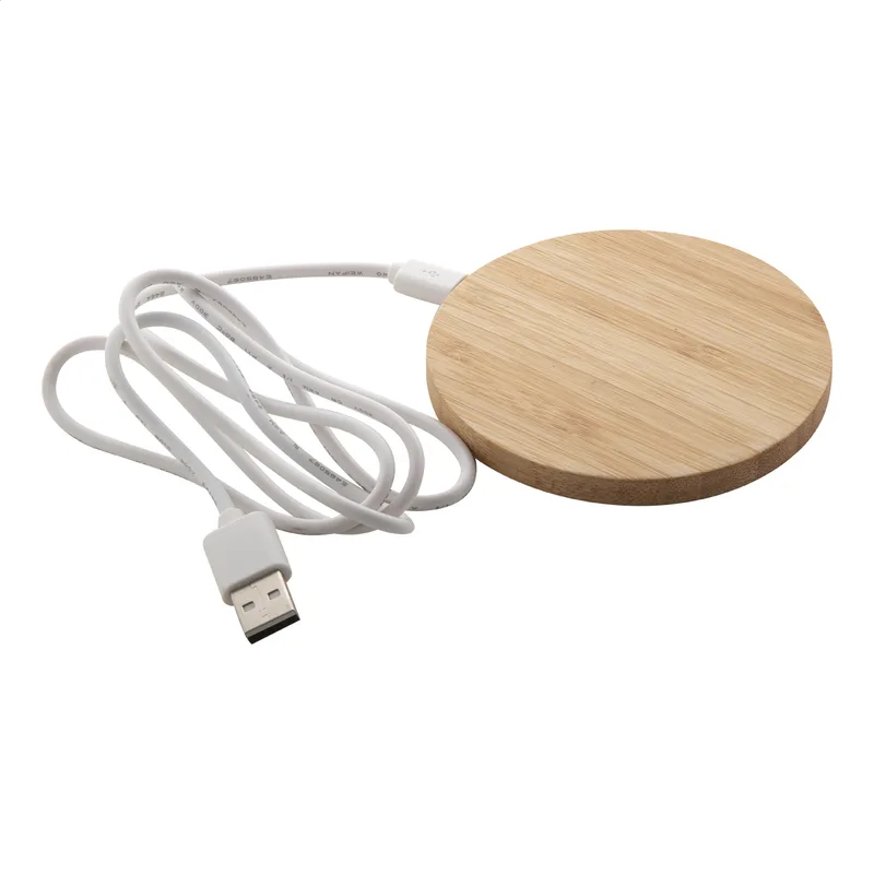Ασύρματος Φορτιστής Bamboo 5W. Λεπτομέρεια Επιφάνειας Μπαμπού με Τύπωμα — Προϊόντα Προβολής | PERFECT advertising