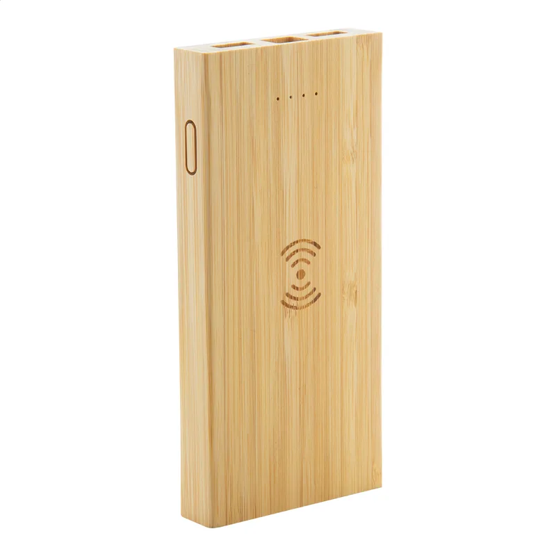 Power Bank Bamboo Ανοιχτή Γωνία — Ασύρματος Φορτιστής 5W με Λογότυπο | PERFECT advertising