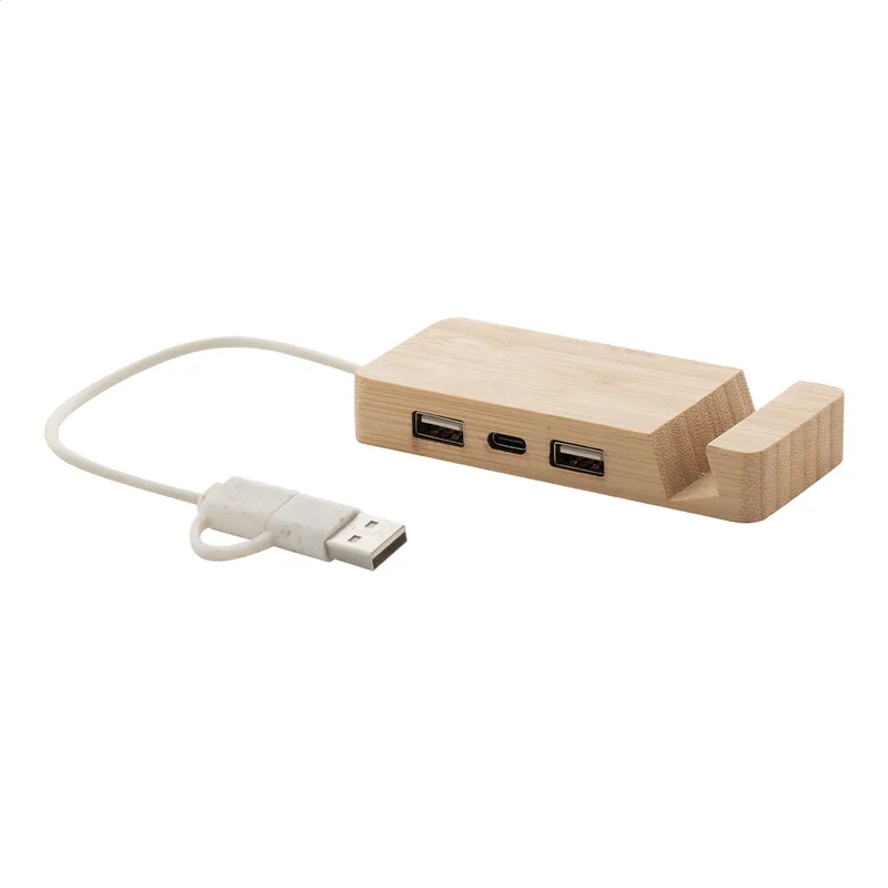 Εκτύπωση σε Hub USB Μπαμπού με Βάση Κινητού — Εταιρικά Διαφημιστικά Δώρα | PERFECT advertising