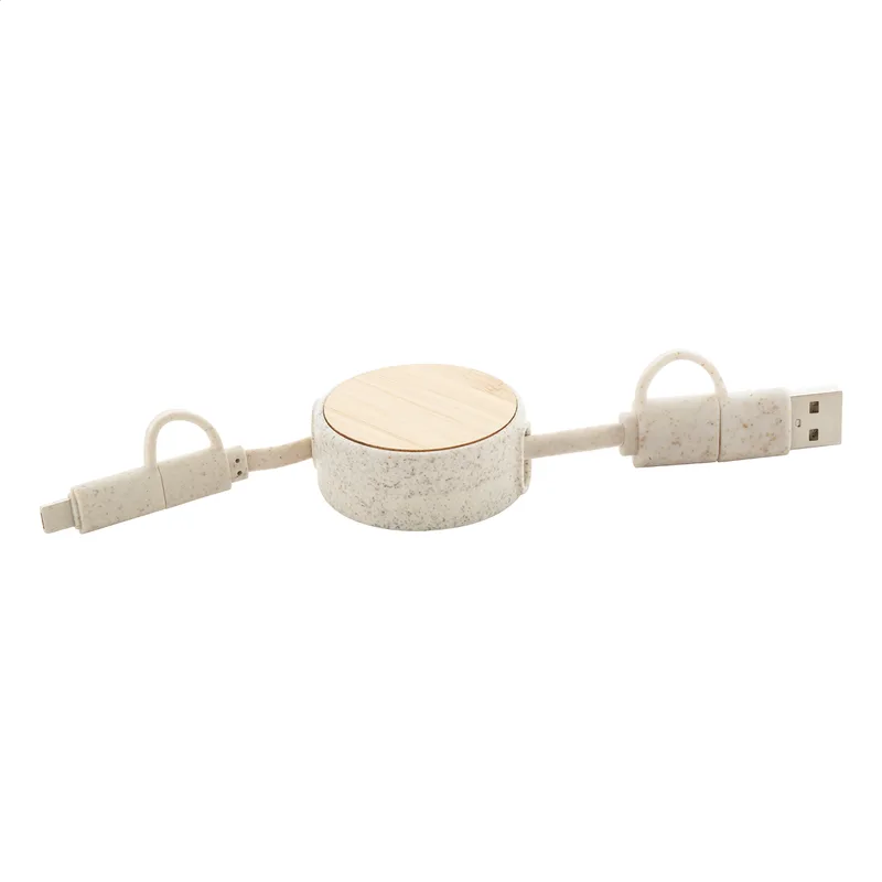 Τύπωμα σε Καλώδιο Φορτιστή USB Τηλεσκοπικό από Άχυρο Σιταριού και Μπαμπού. Εταιρικά Διαφημιστικά Δώρα | PERFECT advertising