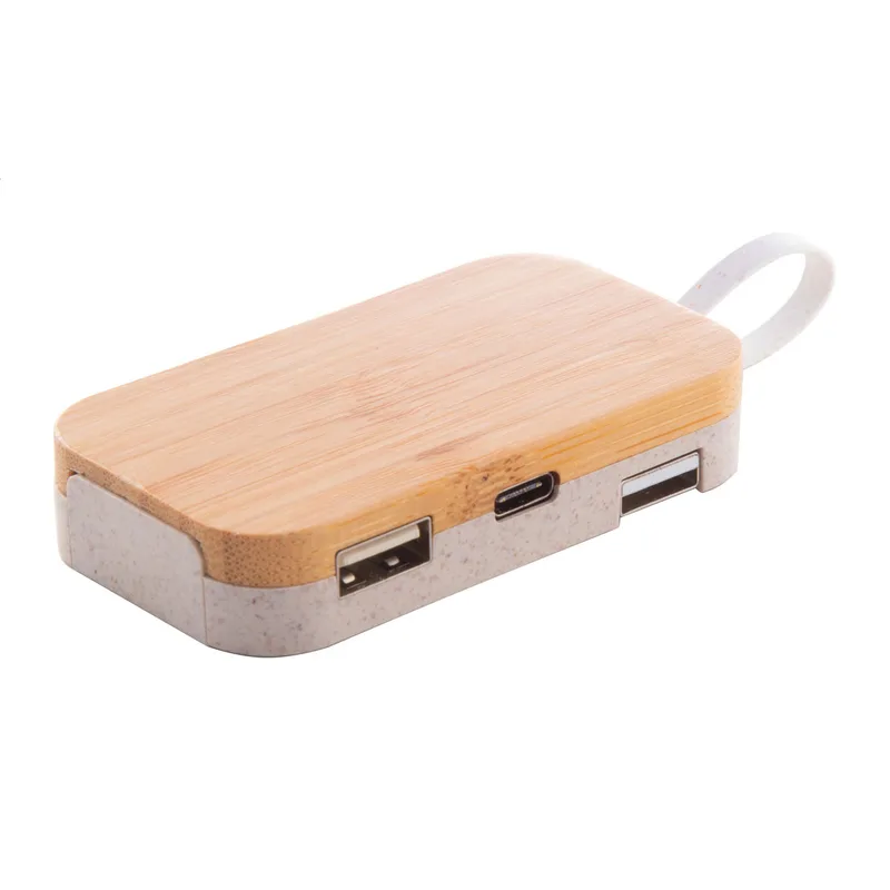 Λεπτομέρεια Θυρών USB και USB-C σε Hub Μπαμπού. Προϊόντα Προβολής για Επιχειρήσεις | PERFECT advertising
