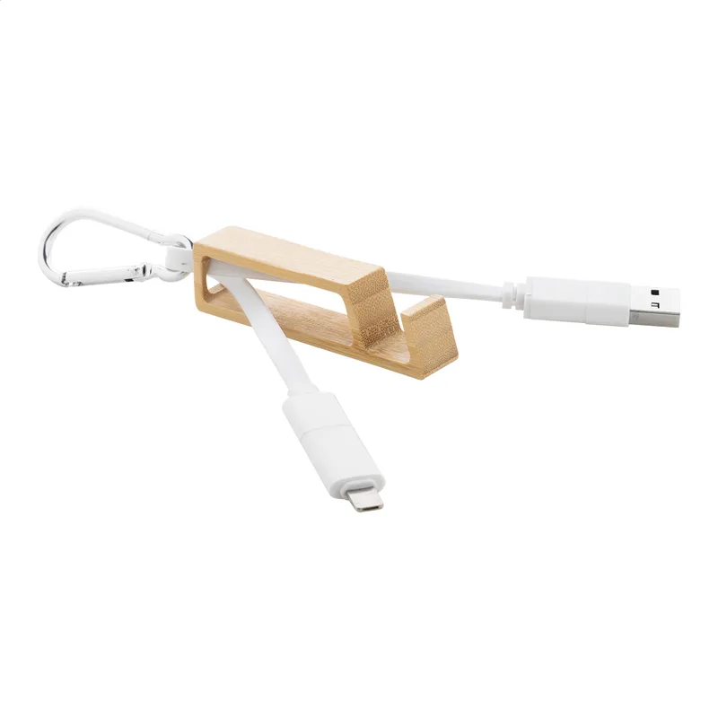 Διαφημιστικό Καλώδιο Φορτιστή USB με Καραμπίνερ Αλουμινίου και Θήκη Μπαμπού. Εταιρικά Διαφημιστικά Δώρα | PERFECT advertising