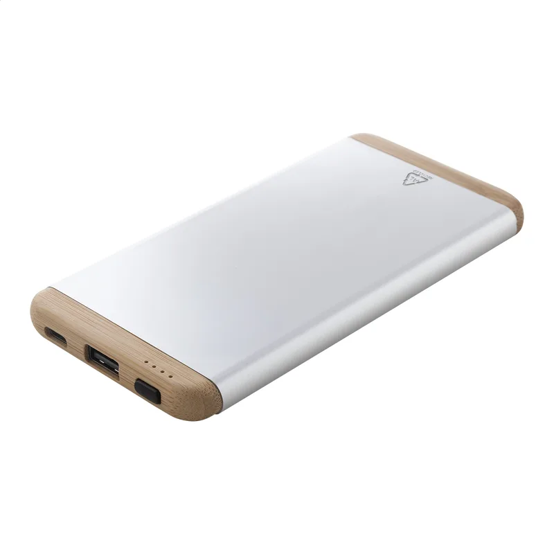 Power Bank Αλουμίνιο και Μπαμπού 5000 mAh Ralubo Five σε χρώμα Ασημί. Εταιρικά Διαφημιστικά Δώρα | PERFECT advertising
