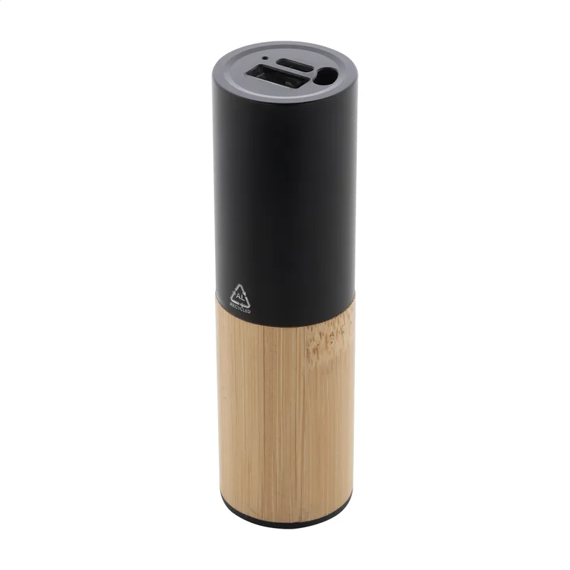 Power Bank Αλουμίνιο και Μπαμπού — Λεπτομέρεια Θυρών USB και USB-C. Διαφημιστικά Δώρα για Επιχειρήσεις | PERFECT advertising
