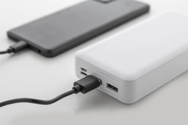 Power Bank RABS 20000 mAh. Πλαϊνή Όψη με Θύρες Εισόδου Micro USB και USB-C — Διαφημιστικές Εκτυπώσεις | PERFECT advertising