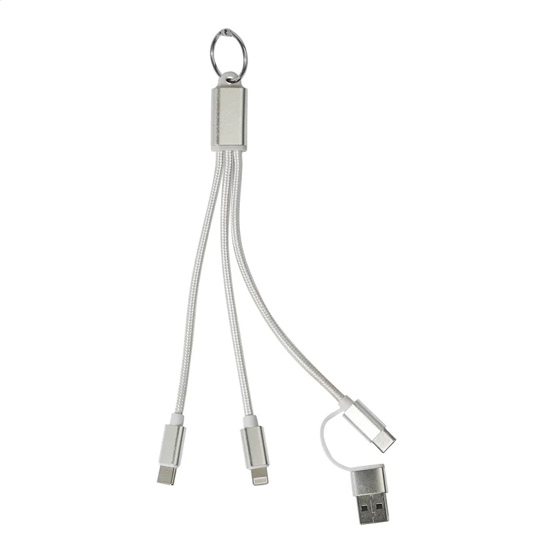 Καλώδιο Φορτιστή USB με Μπρελόκ από RABS και RPET Rafob σε χρώμα Ασημί. Εταιρικά Διαφημιστικά Δώρα | PERFECT advertising